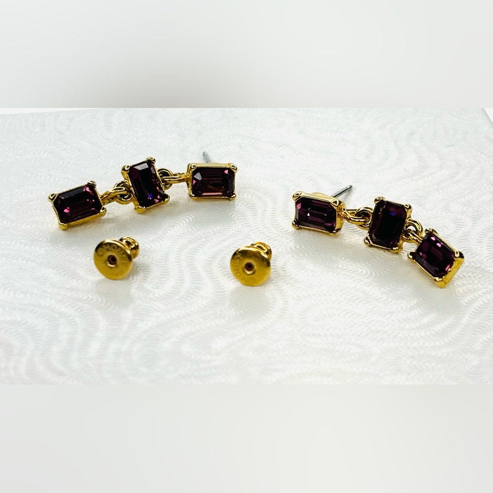 Monet Purple Amethyst Rhinestone Dangle Earrings - Picture 2 of 3